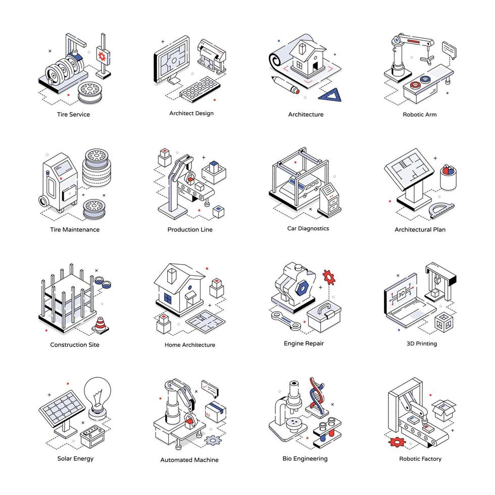 paquete de iconos isométricos de ingeniería vector