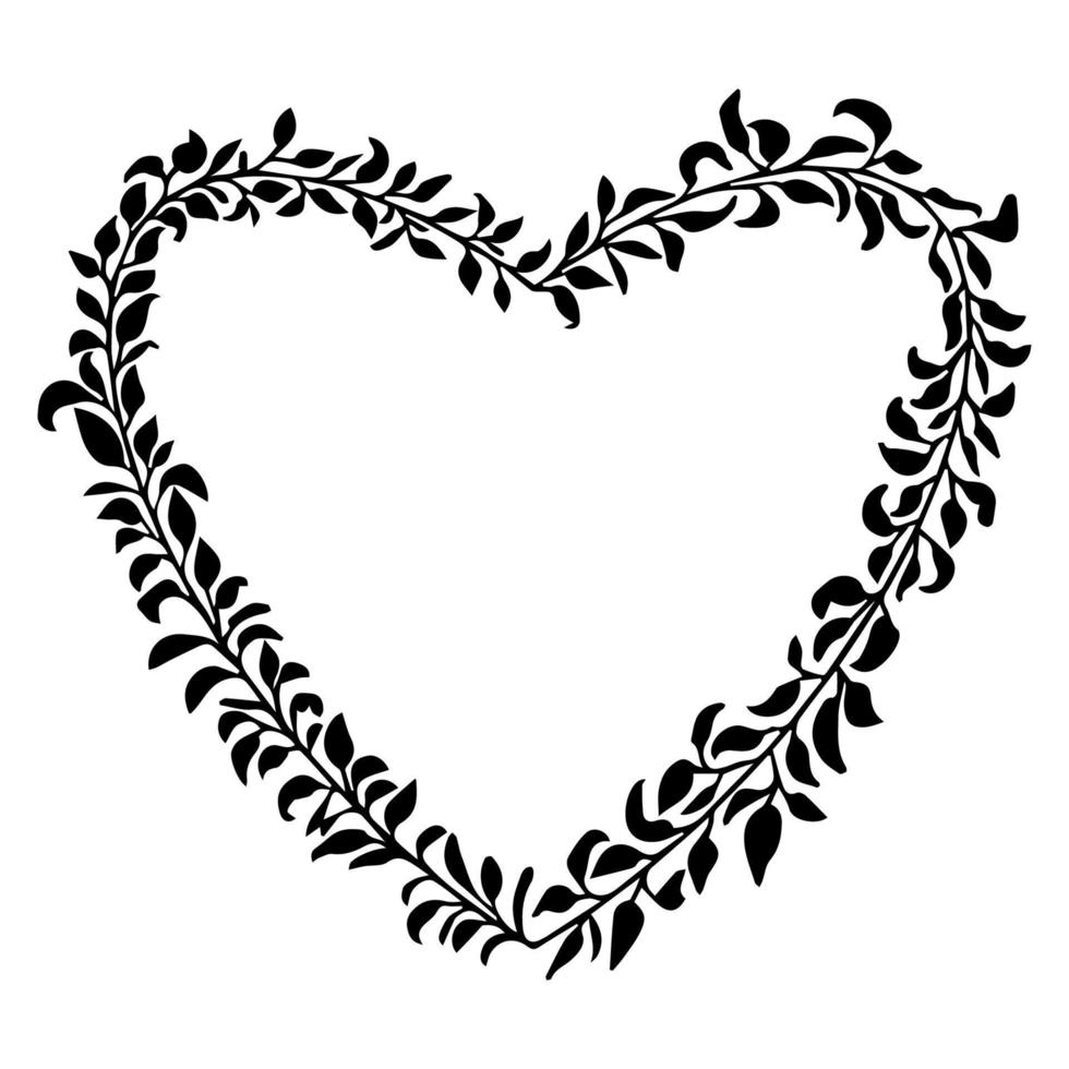 Doodle elegant heart frame, border monogram in doodle style isolated on white background. Vector illustration