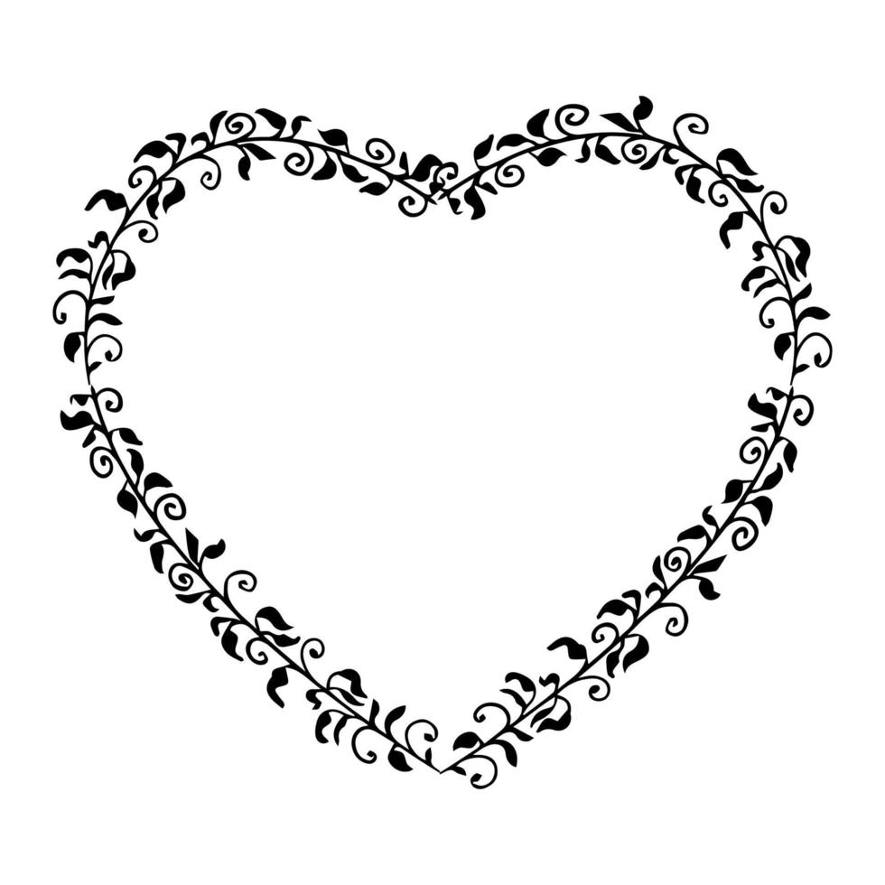 Doodle elegant heart frame, border monogram in doodle style isolated on white background. Vector illustration