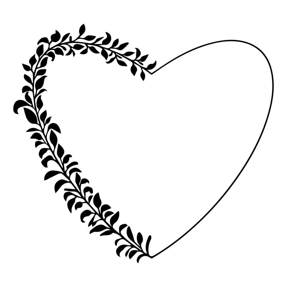Doodle elegant heart frame, border monogram in doodle style isolated on white background. Vector illustration
