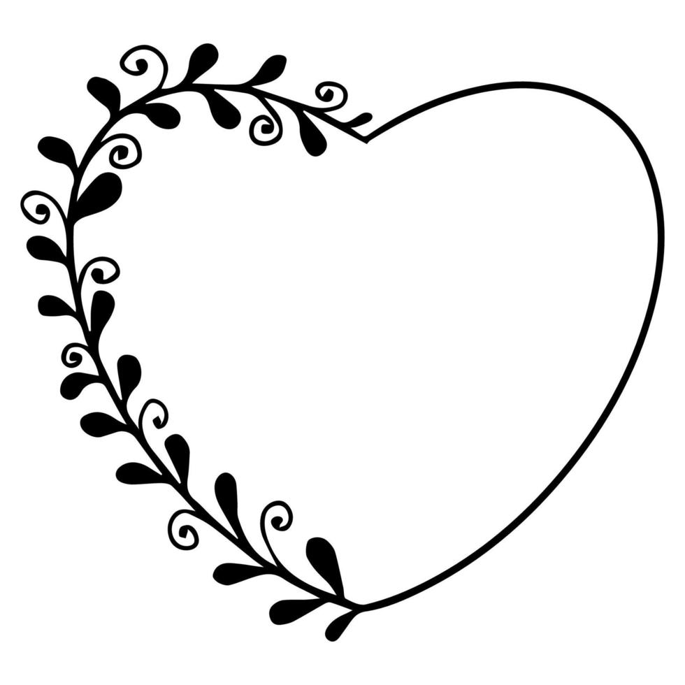 Doodle elegant heart frame, border monogram in doodle style isolated on white background. Vector illustration