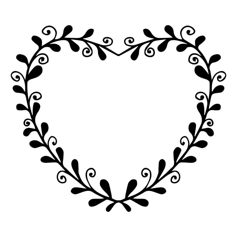 Doodle elegant heart frame, border monogram in doodle style isolated on white background. Vector illustration