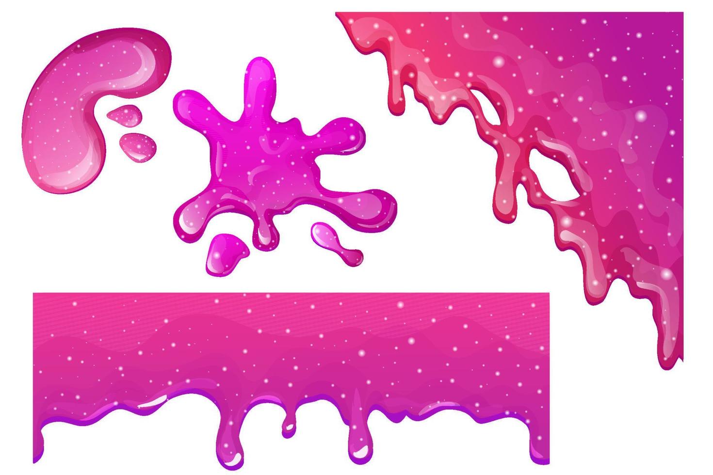 Set Slime purple and pink, jelly glaze with drips and glitter in cartoon style seamless isolated on white background. Vector illustration