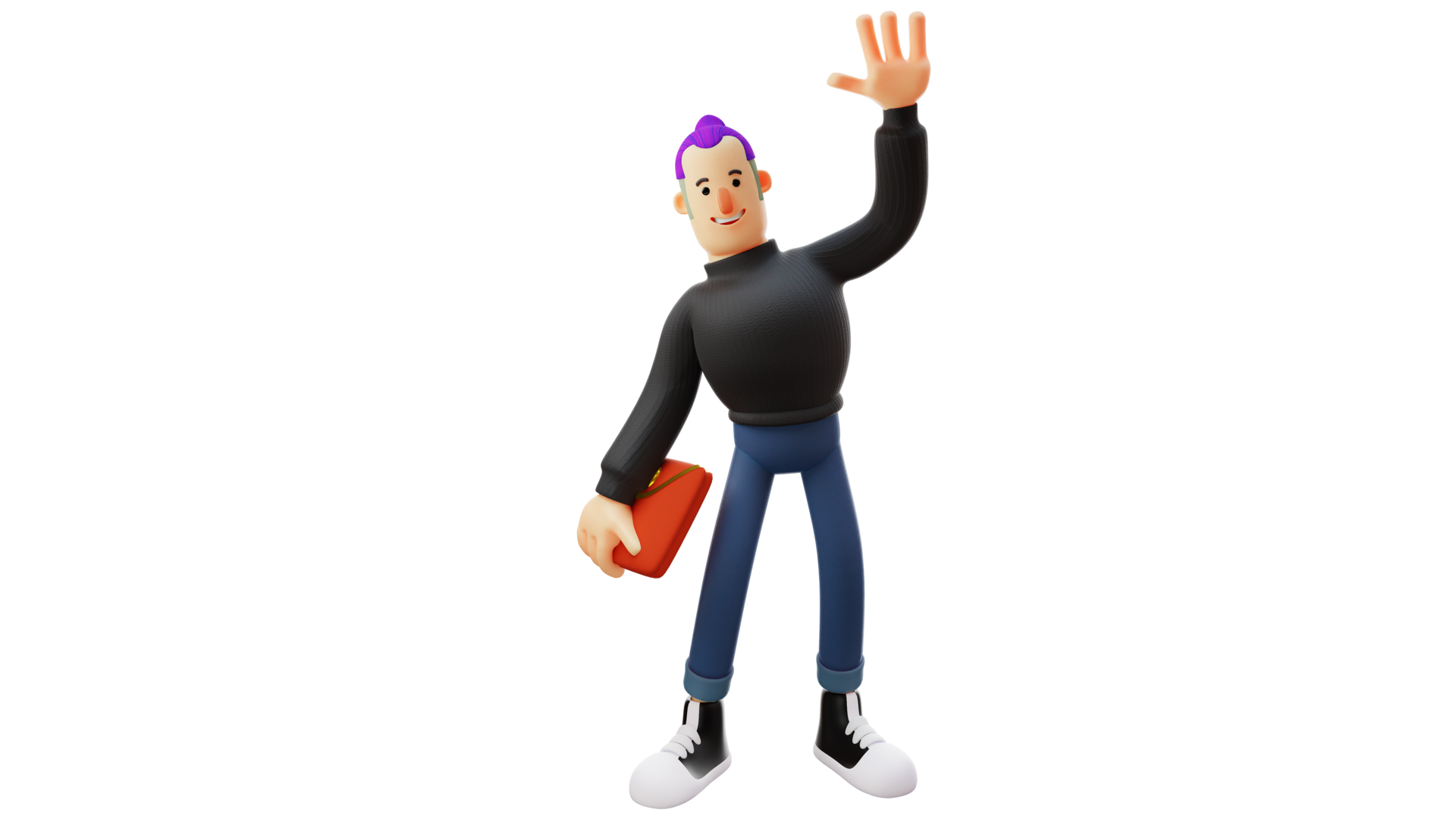 Free 3D illustration. Friendly Man 3D cartoon character. Cool guy wearing a  black sweater. Rich man carrying wallet and waving hand smiling. 3d cartoon  character 19547340 PNG with Transparent Background
