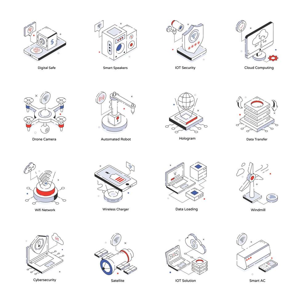 conjunto de iconos isométricos de tecnología de internet vector