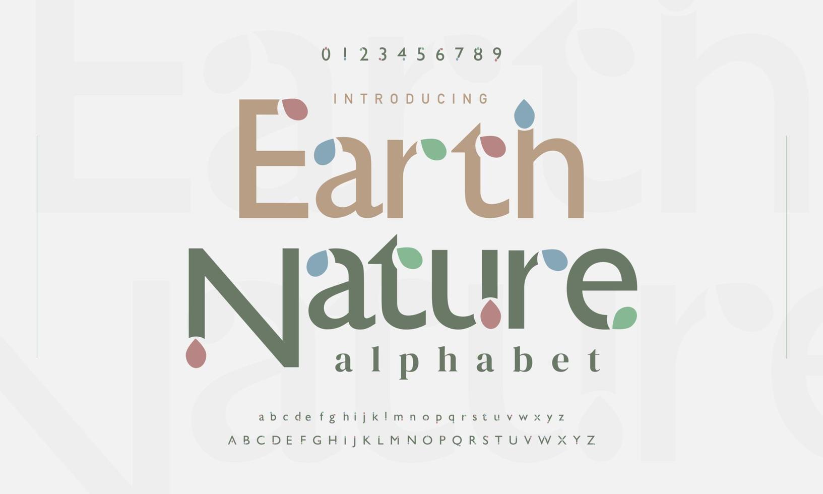 Earth nature jungle earth alphabet. Eco typography for logo branding. Vector illustration