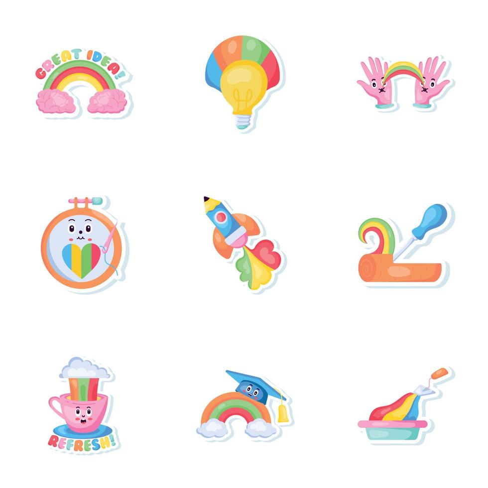 Pack of Artwork Flat Stickers vector