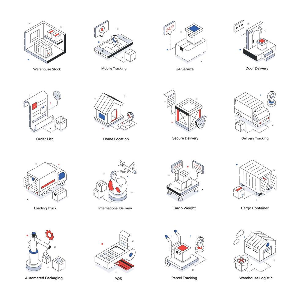 Set of Warehouse Storage Isometric Icons vector