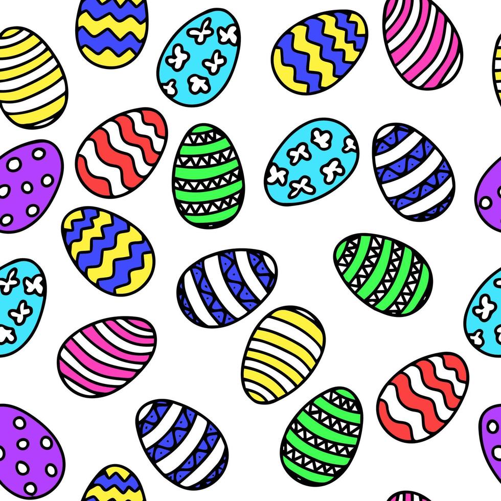 Seamless eggs pattern. Easter pattern with hand draw doodle eggs with color. Vector illustration.