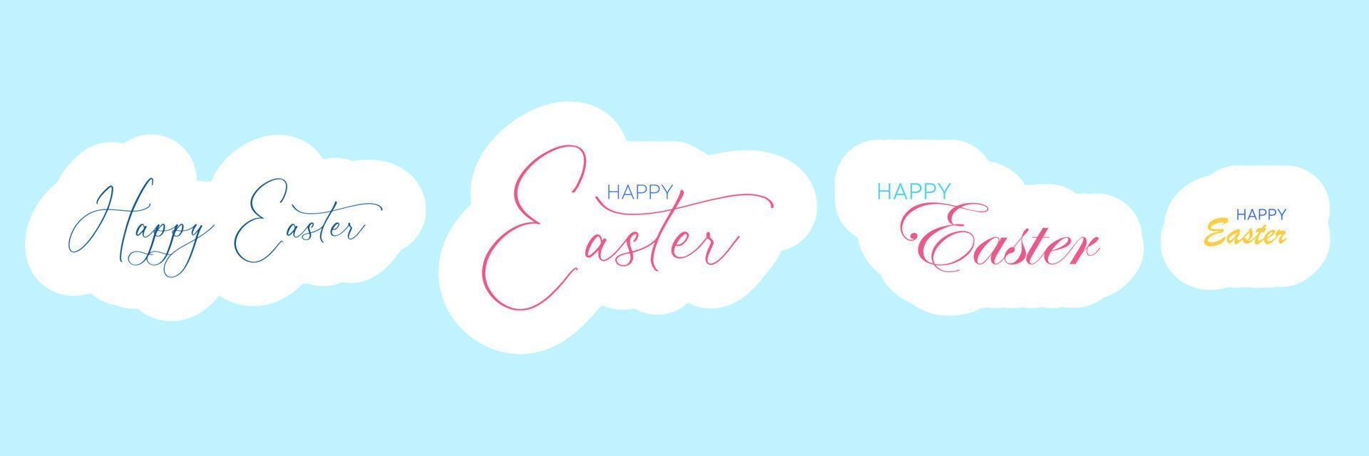 Set of Happy Easter lettering. Quote or text for greeting card for Easter holiday. Vector illustration.