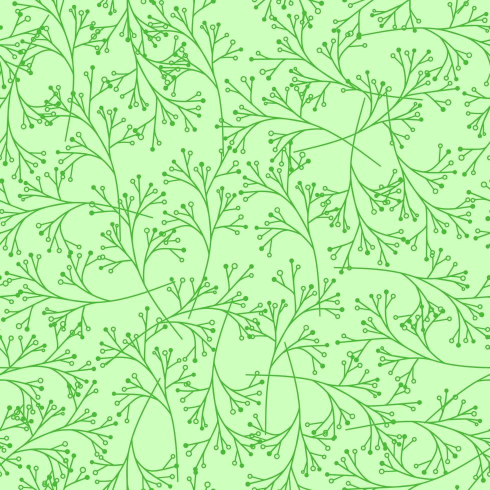 Seamless minimal green pattern. Hand draw pattern with spring branch elements. Vector illustration.