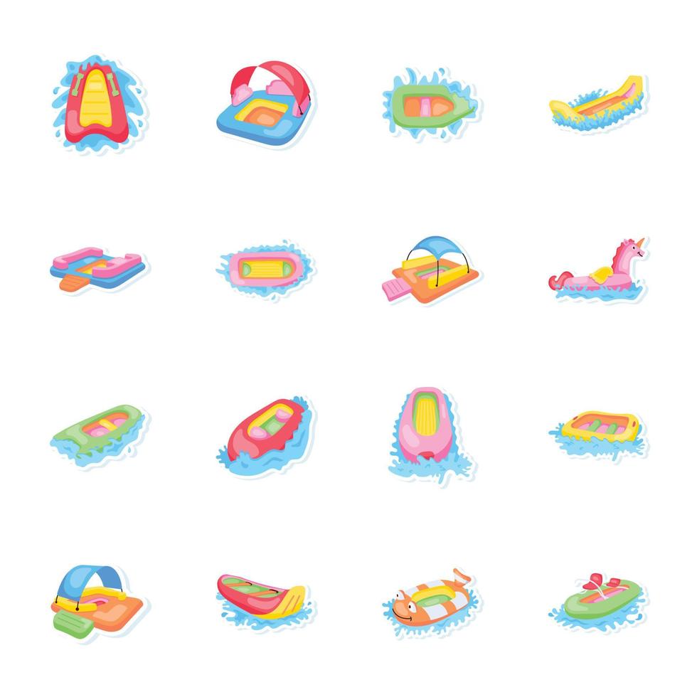 Collection of Inflatable Boats Flat Stickers vector