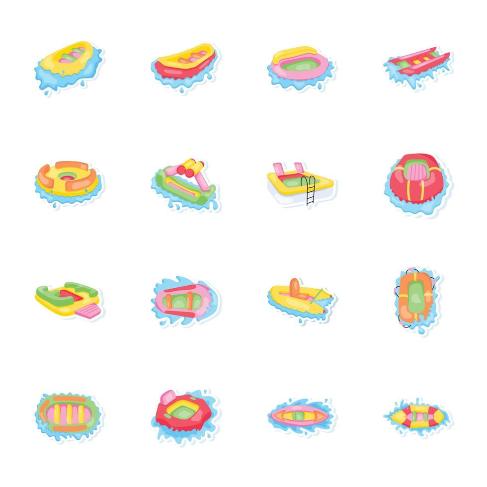Set of Rafting Boats Flat Stickers vector
