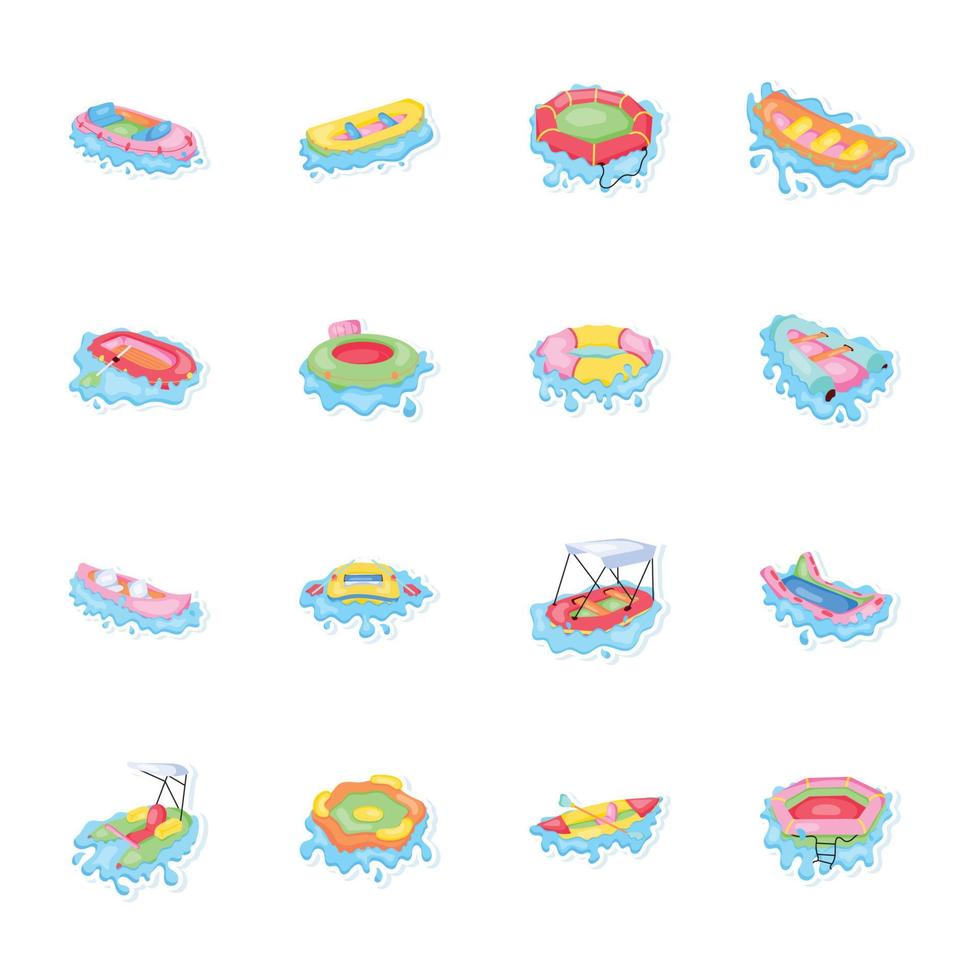 Pack of Rafting Flat Stickers vector