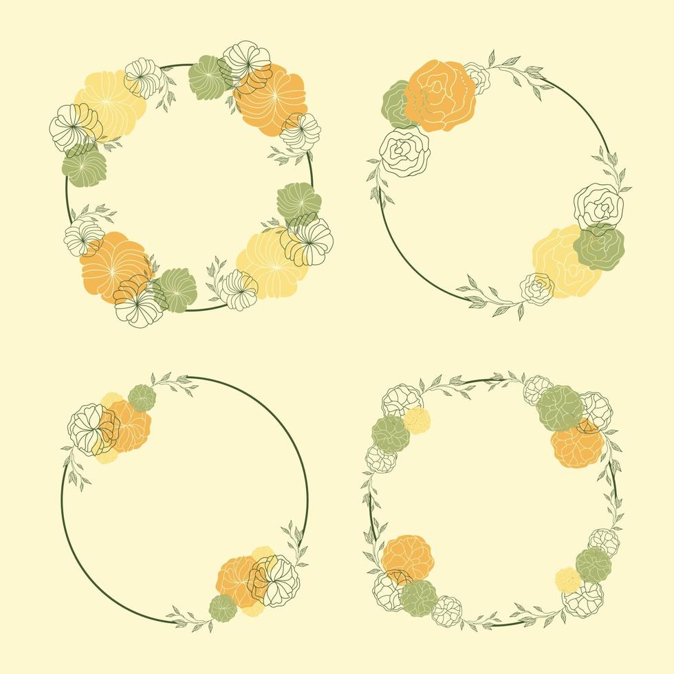 coronas de flores de boda para tarjetas de invitación. botánico. conjunto de coronas florales dibujadas a mano. vector. vector