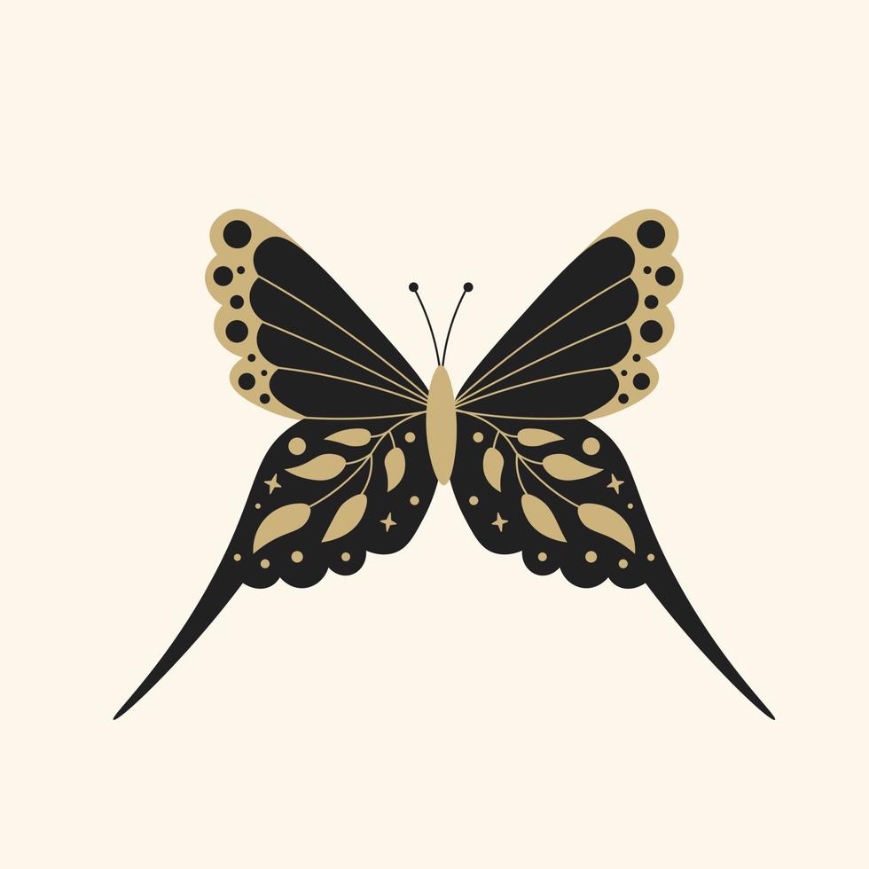Vintage butterfly black and gold vector