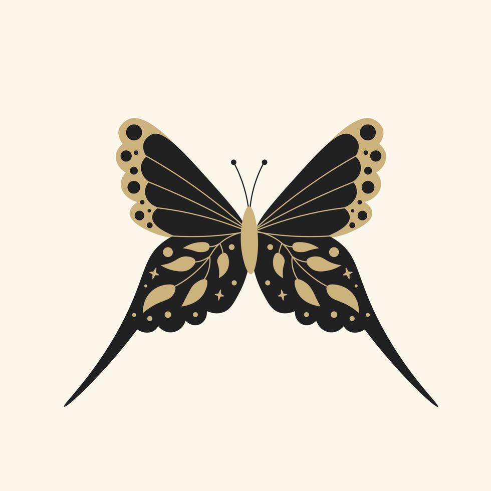 mariposa vintage negra y dorada vector