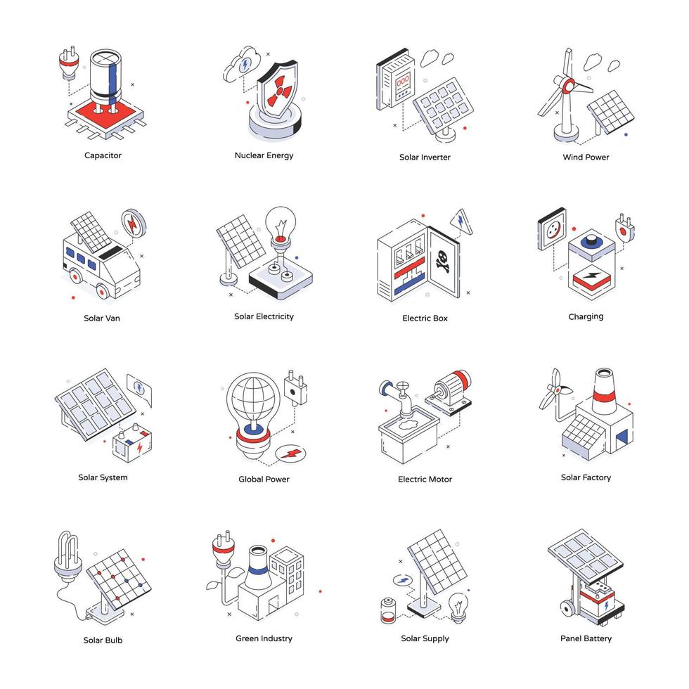 Bundle of Energy and Power Isometric Icons vector