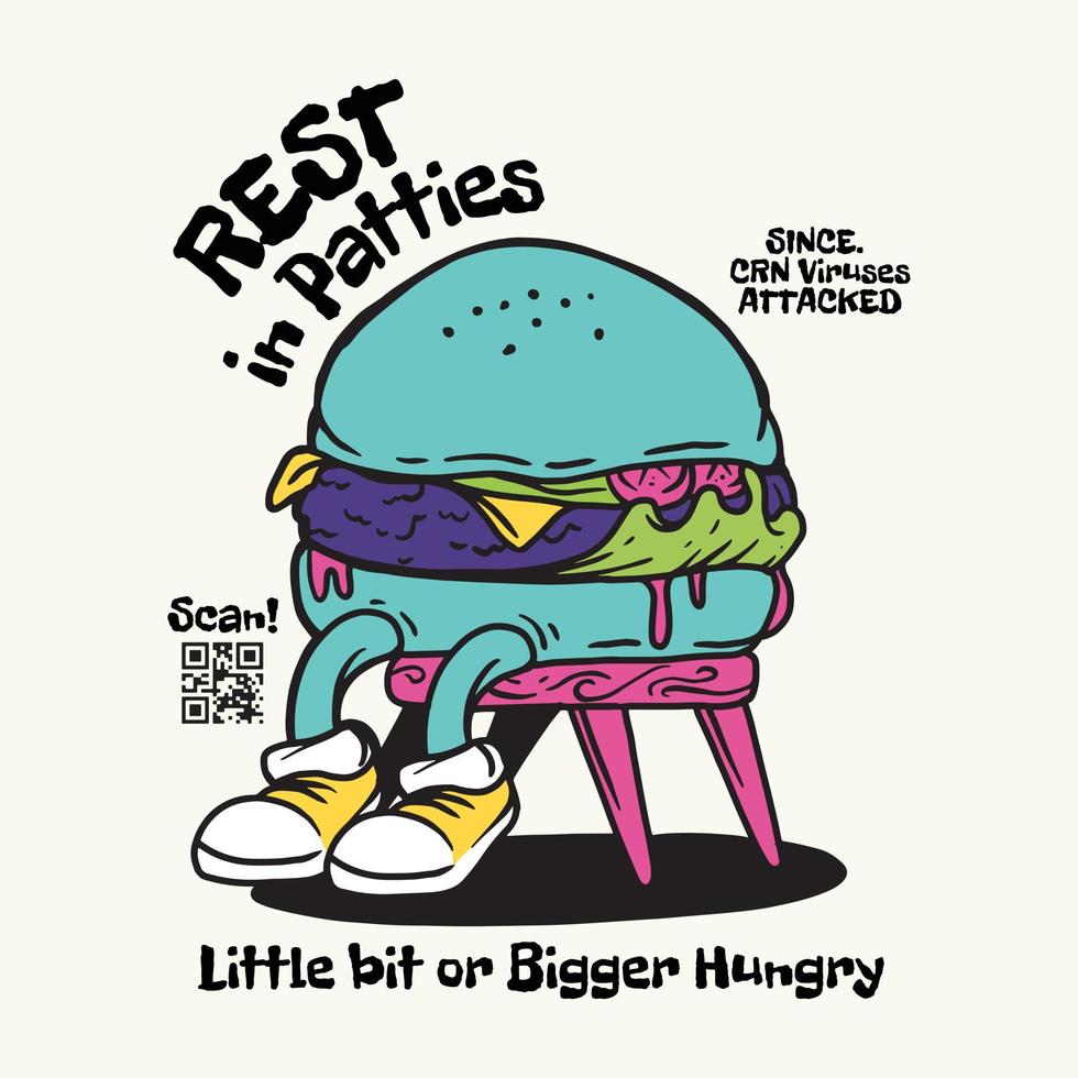 Vector Illustration of Cartoon Hamburger for Tshirt Design