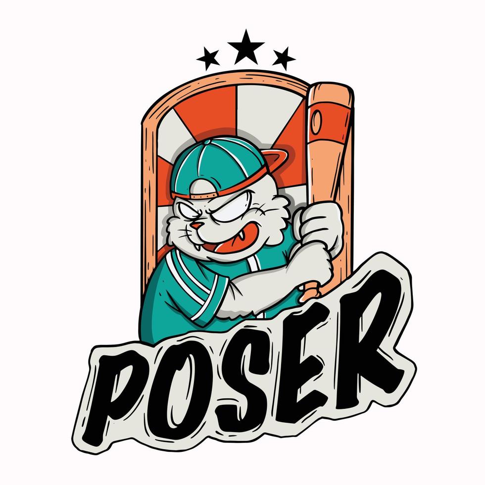 Vector Illustration of Cat Playing Baseball for Tshirt Design