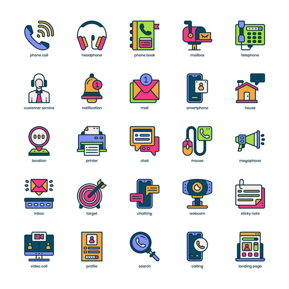 contáctenos paquete de iconos para el diseño de su sitio web, logotipo, aplicación e interfaz de usuario. contáctenos diseño de color lleno de icono. ilustración de gráficos vectoriales y trazo editable. vector