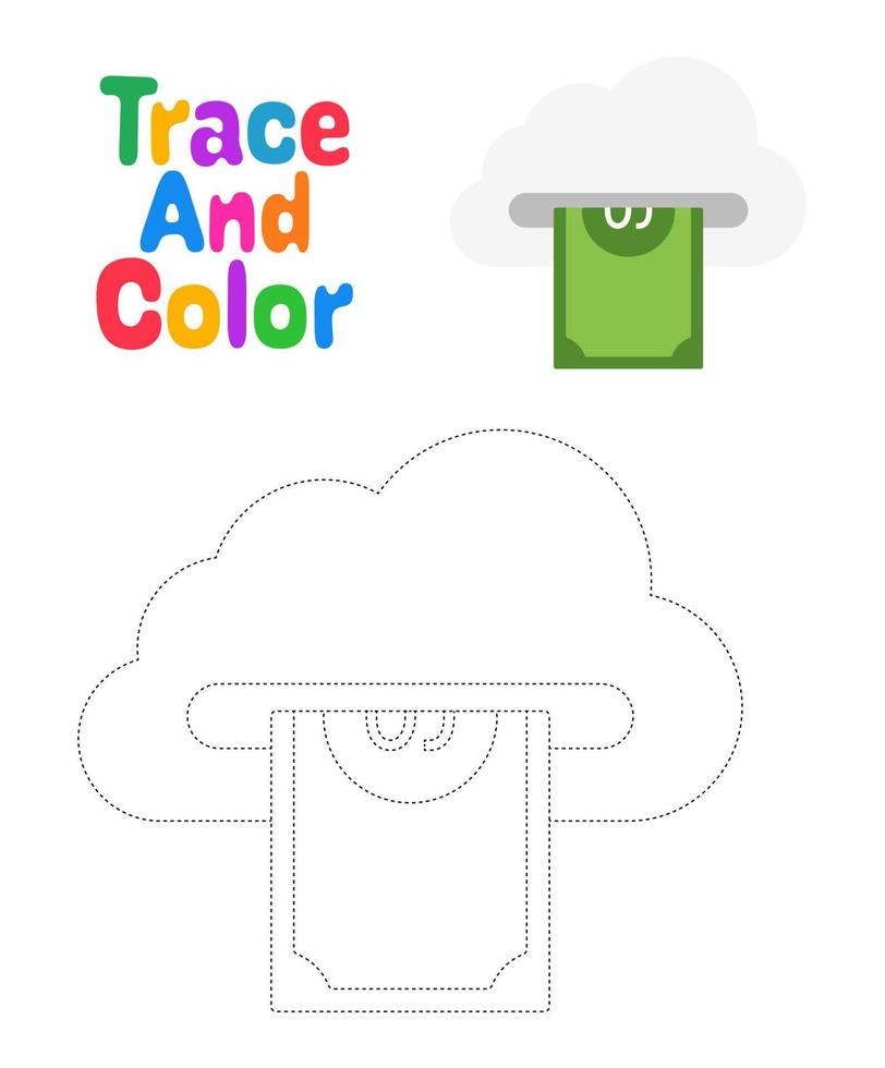 Cloud Money tracing worksheet for kids vector