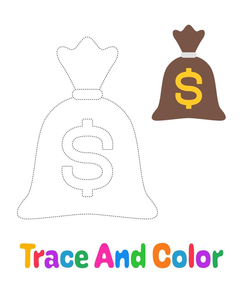 Money Sack tracing worksheet for kids vector