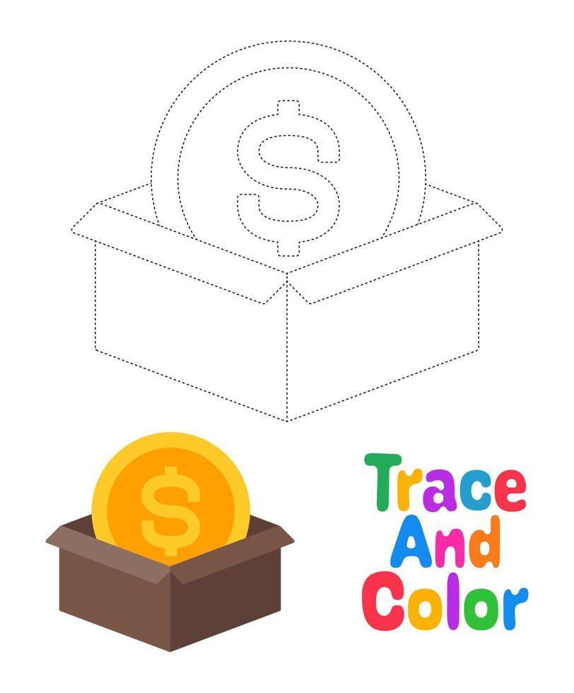 Money Box tracing worksheet for kids vector