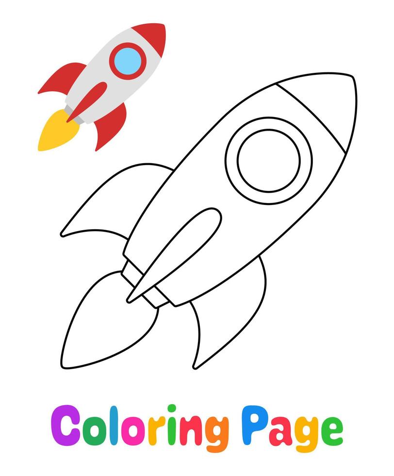 Coloring page with Rocket for kids vector
