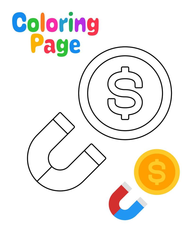 Coloring page with Money Attraction for kids vector