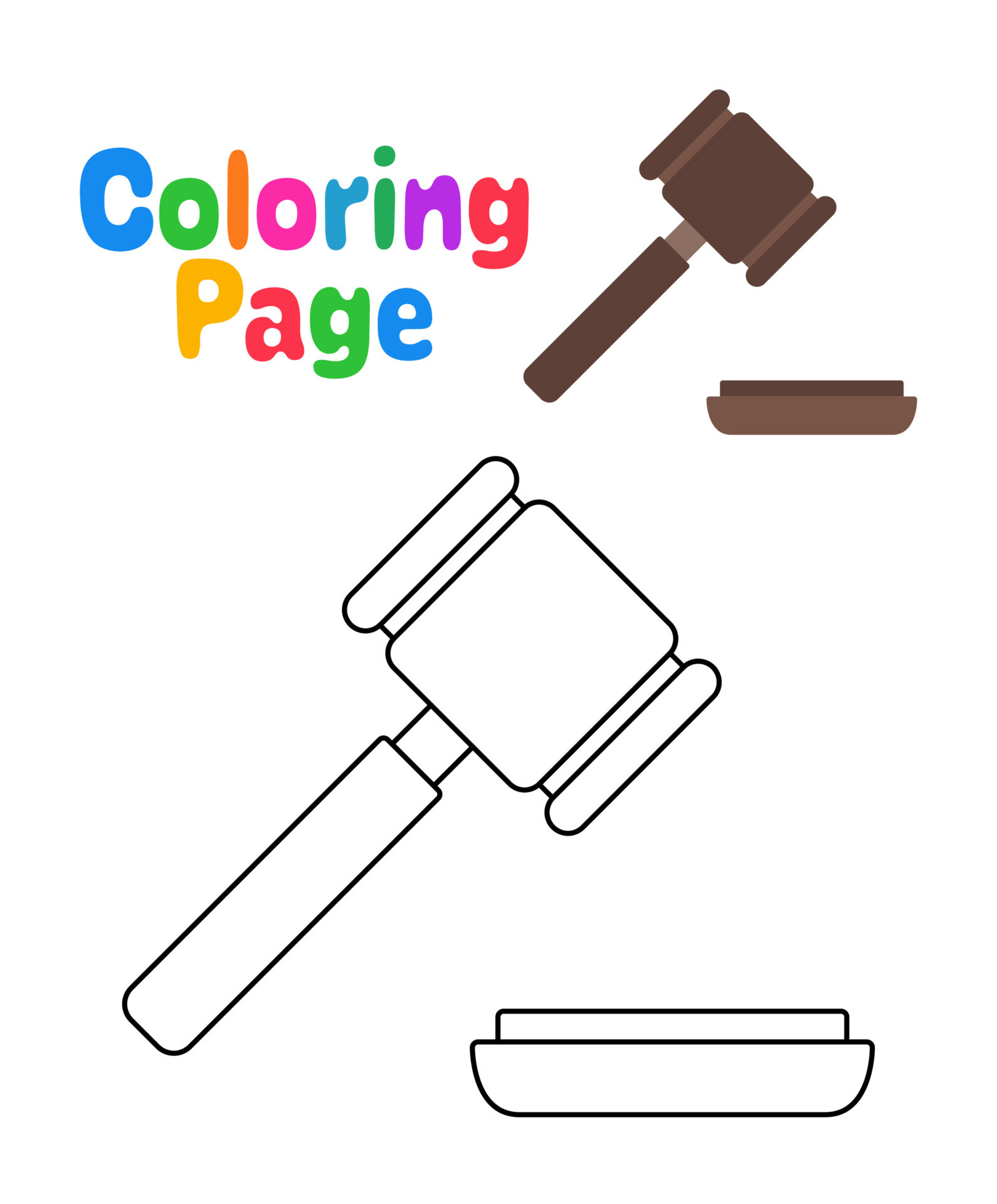 Coloring page with Bidding Hammer for kids 19548625 Vector Art at Vecteezy
