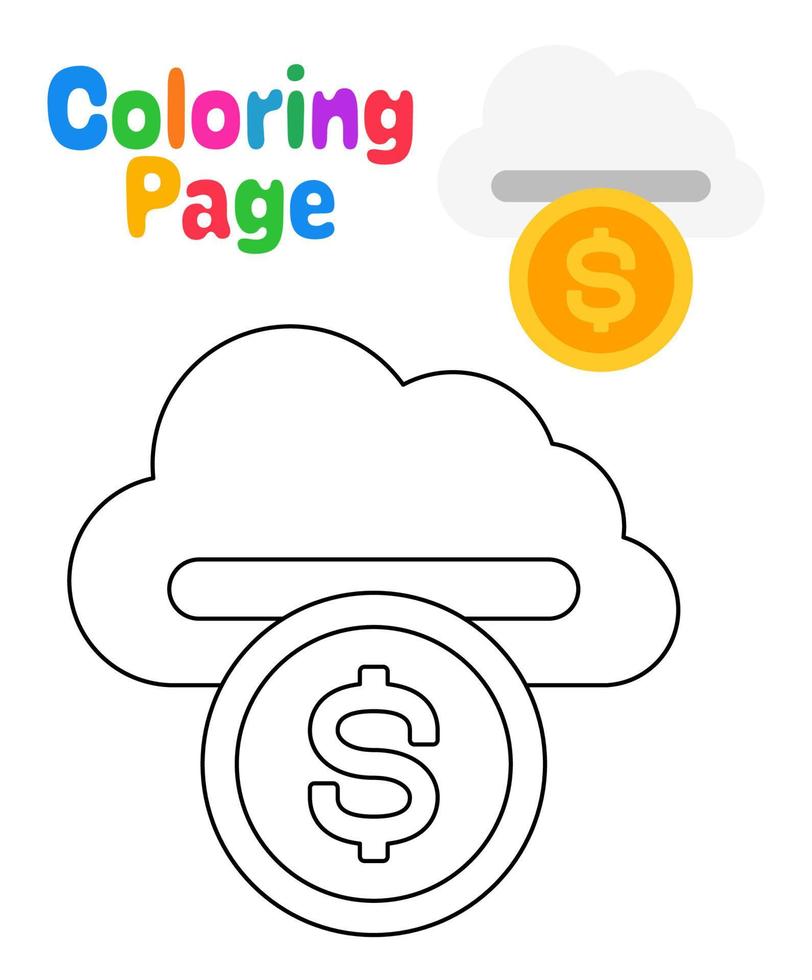 Coloring page with Cloud Money for kids vector
