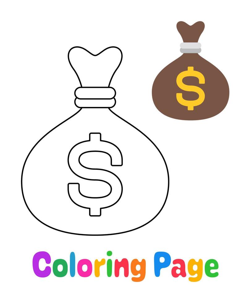 Coloring page with Money Sack for kids vector