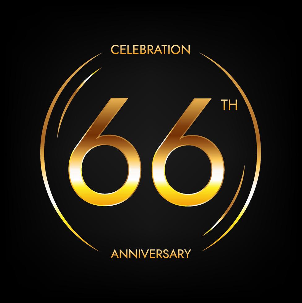 66th anniversary. Sixty-six years birthday celebration banner in bright golden color. Circular logo with elegant number design. vector