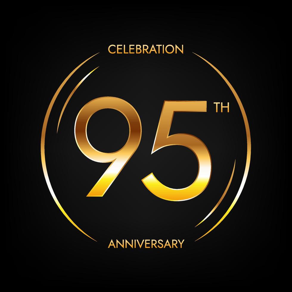 95th anniversary. Ninety-five years birthday celebration banner in bright golden color. Circular logo with elegant number design. vector