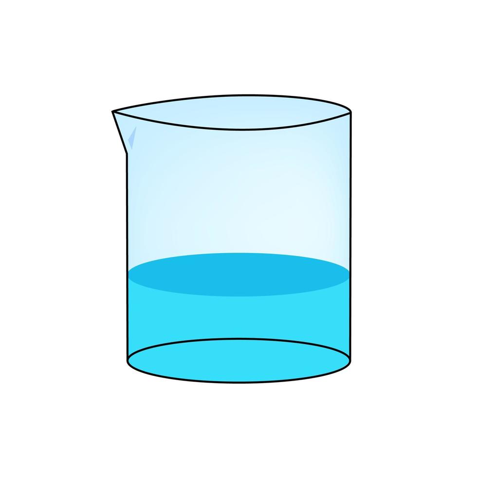 Vaso de precipitados de vidrio con ilustración de vector de agua