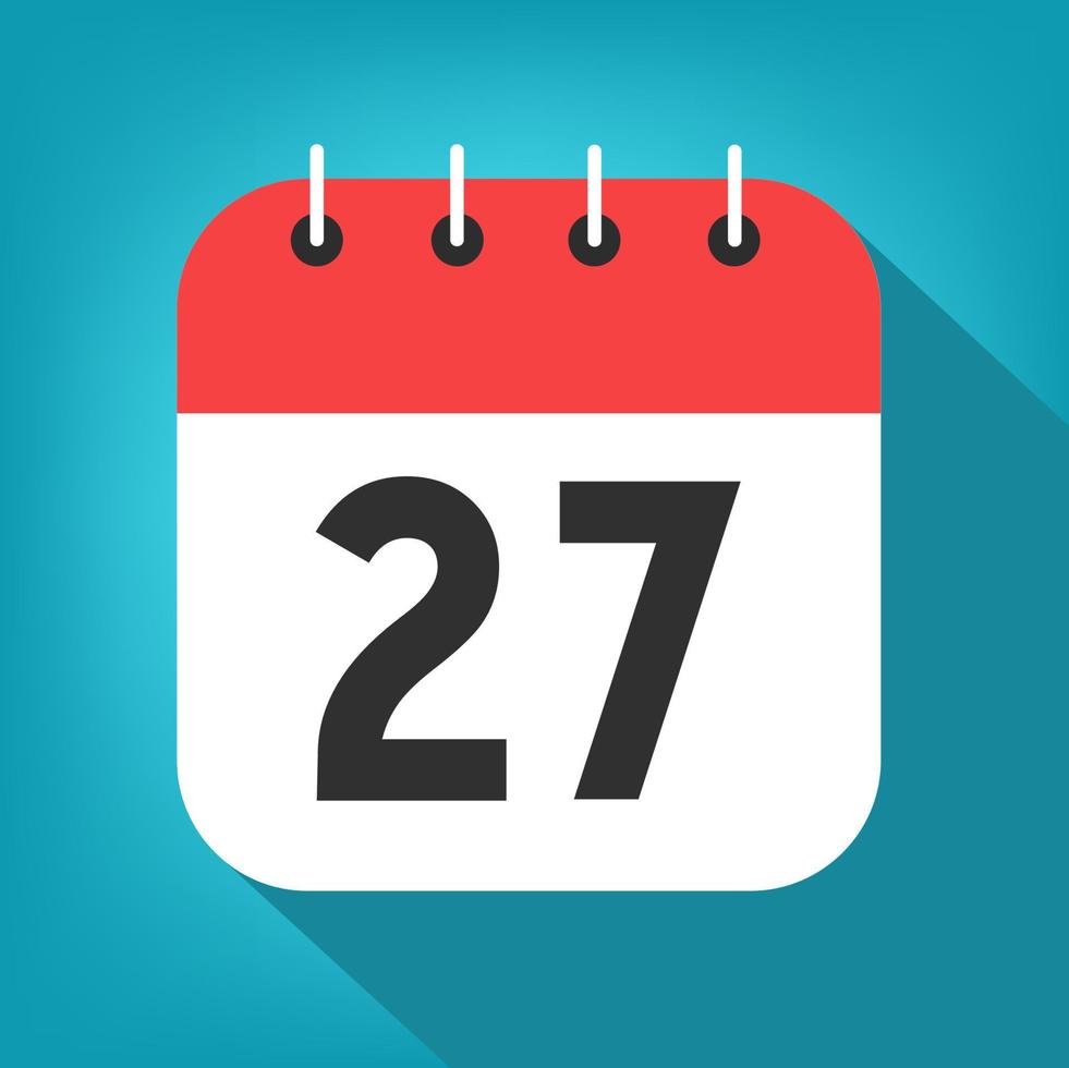 Calendar day 27. Number twenty-seven on a white paper with red border on blue background vector. vector