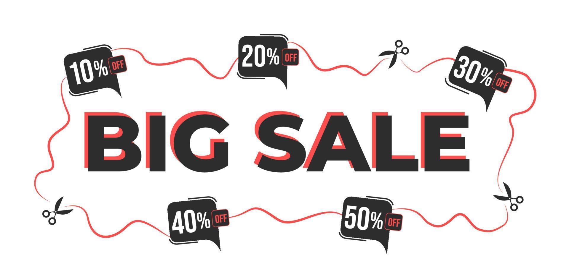 Design of White banner with discount tags and special offers for big sale. Balloons with 10, 20, 30, 40 and 50 off. vector