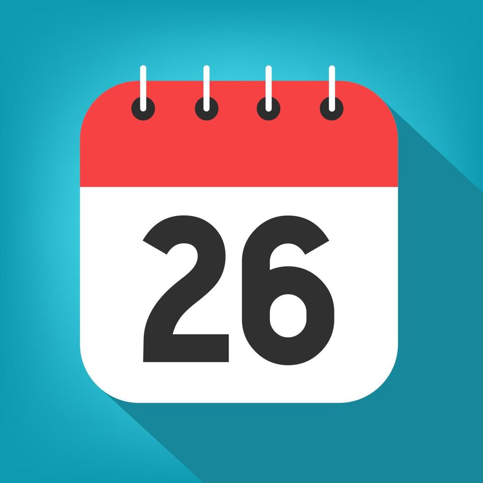 Calendar day 26. Number twenty-six on a white paper with red border on blue background vector. vector