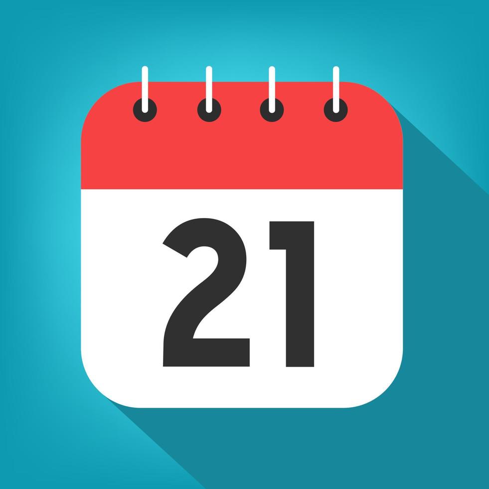 Calendar day 21. Number twenty-one on a white paper with red border on blue background vector. vector