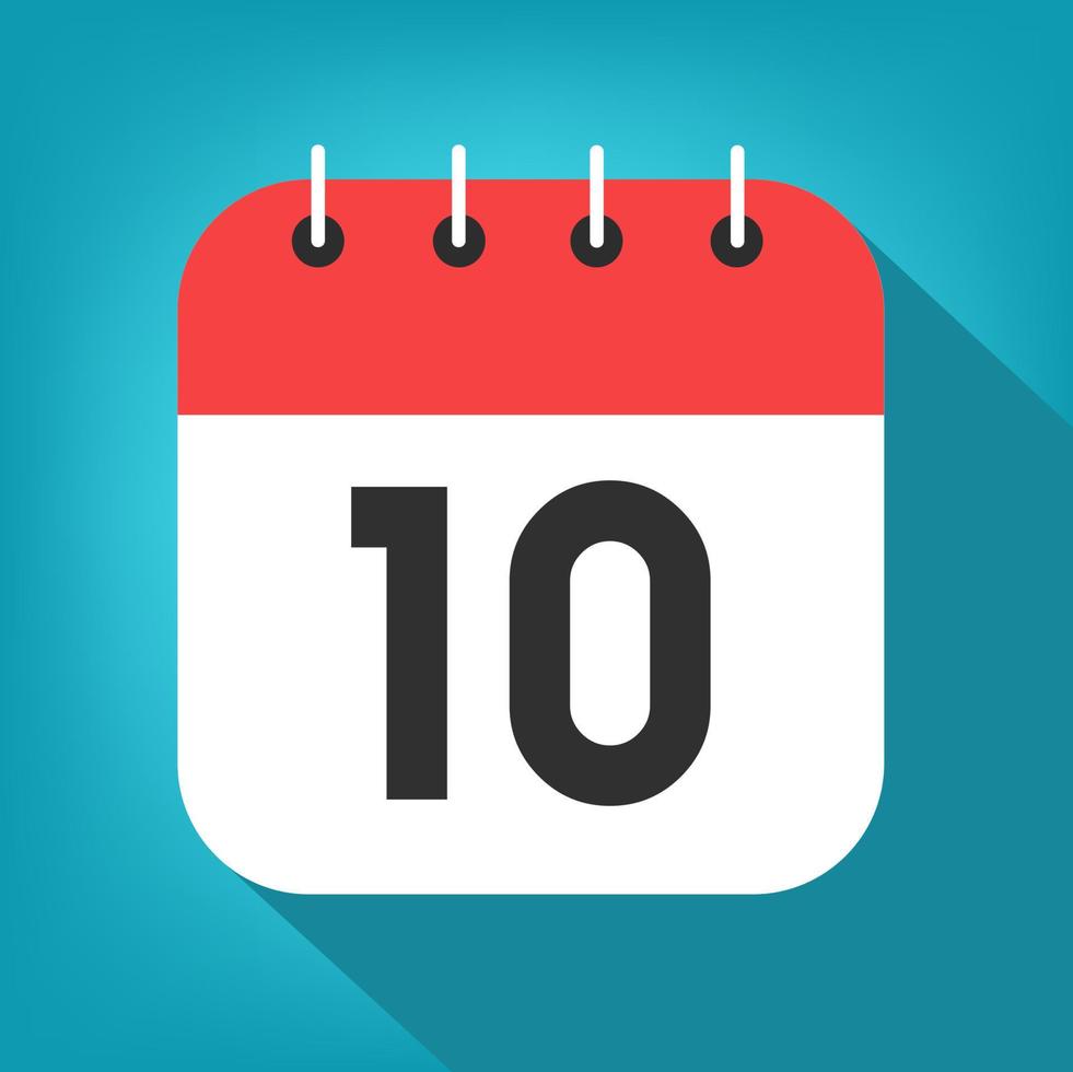 Calendar day 10. Number ten on a white paper with red border on blue background vector. vector