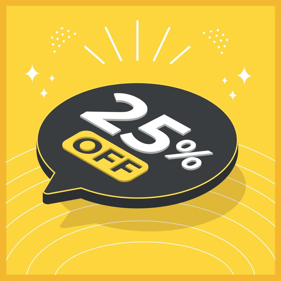 25 percent off. 3D floating balloon with promotion for sales on yellow background vector