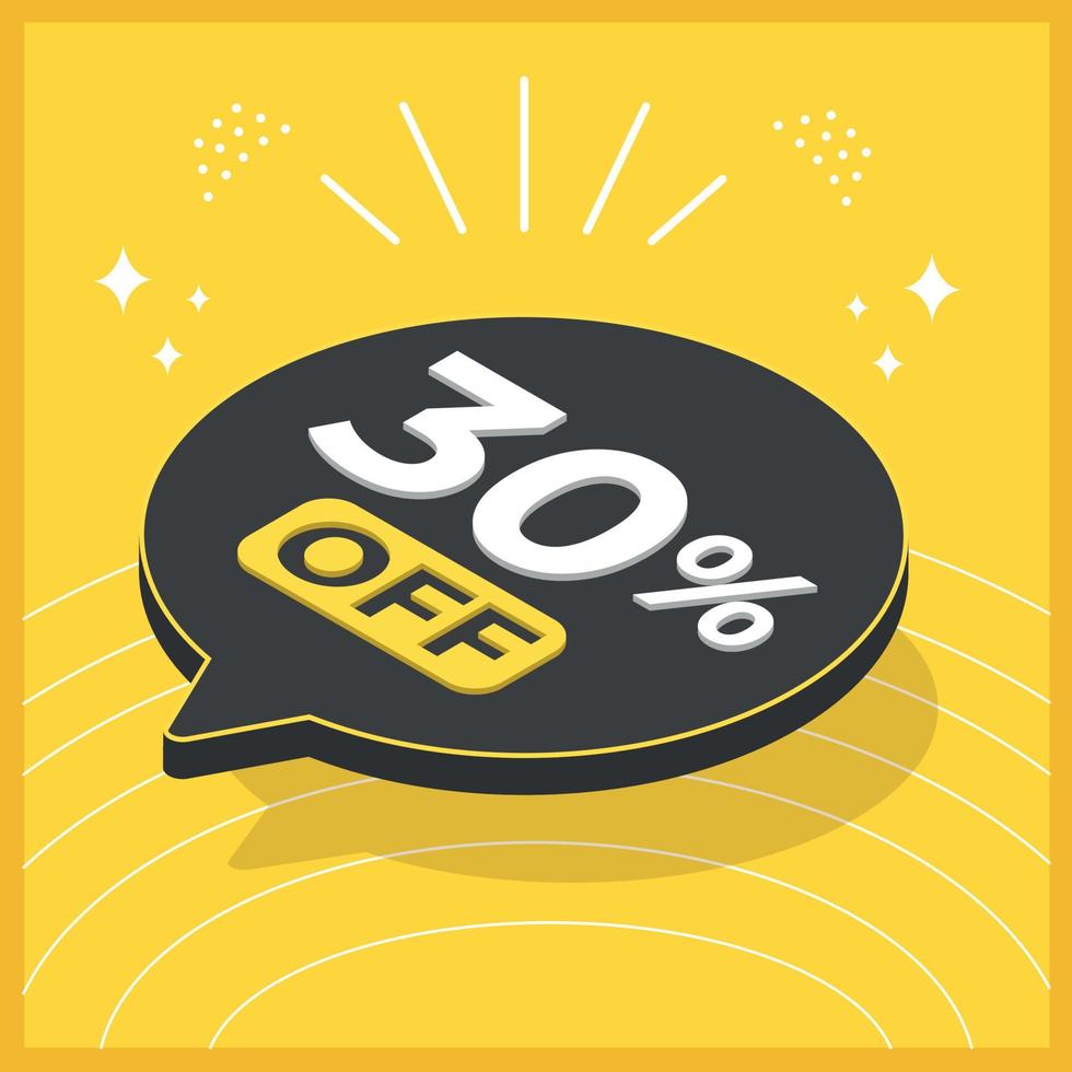 30 percent off. 3D floating balloon with promotion for sales on yellow background vector