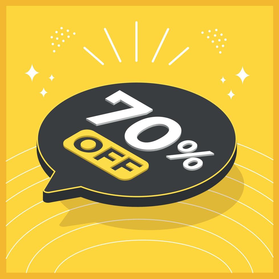 70 percent off. 3D floating balloon with promotion for sales on yellow background vector