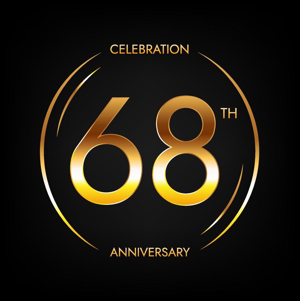 68th anniversary. Sixty-eight years birthday celebration banner in bright golden color. Circular logo with elegant number design. vector