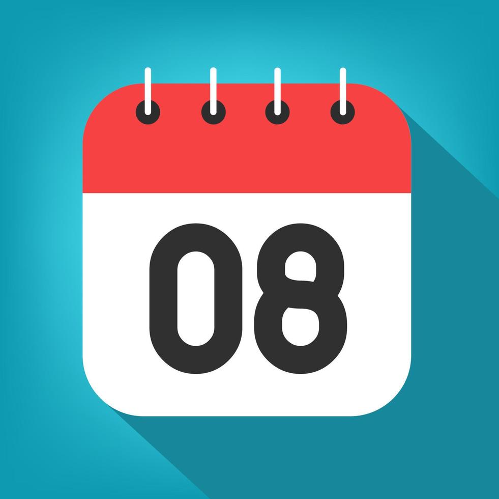 Calendar day 8. Number eight on a white paper with red border on blue background vector. vector