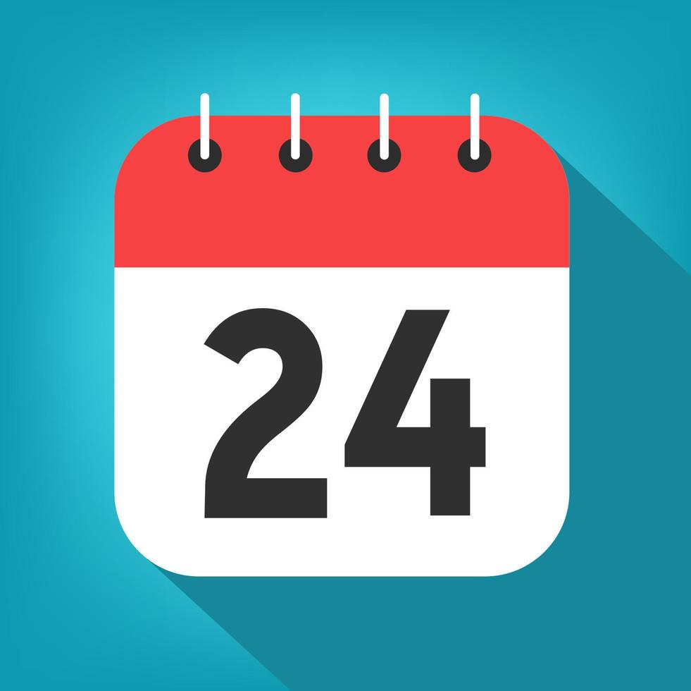 Calendar day 24. Number twenty-four on a white paper with red header on blue background vector. vector