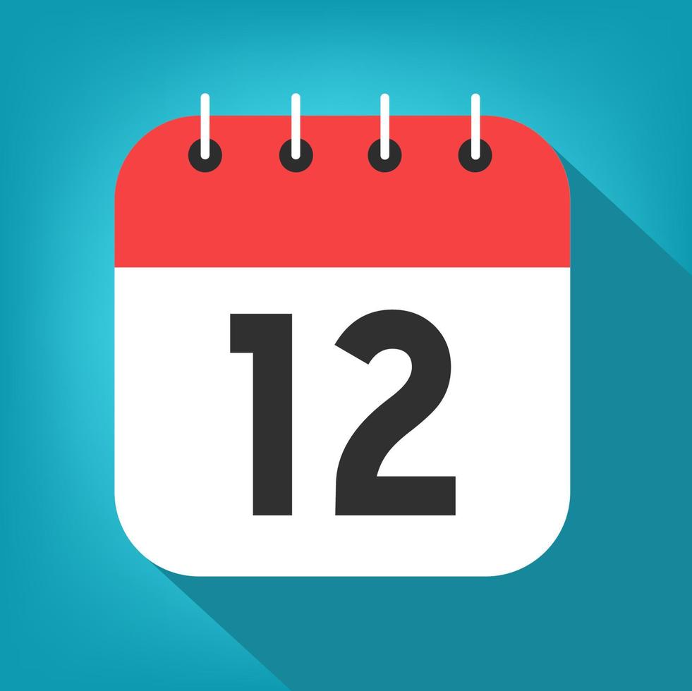 Calendar day 12. Number twelve on a white paper with red border on blue background vector. vector