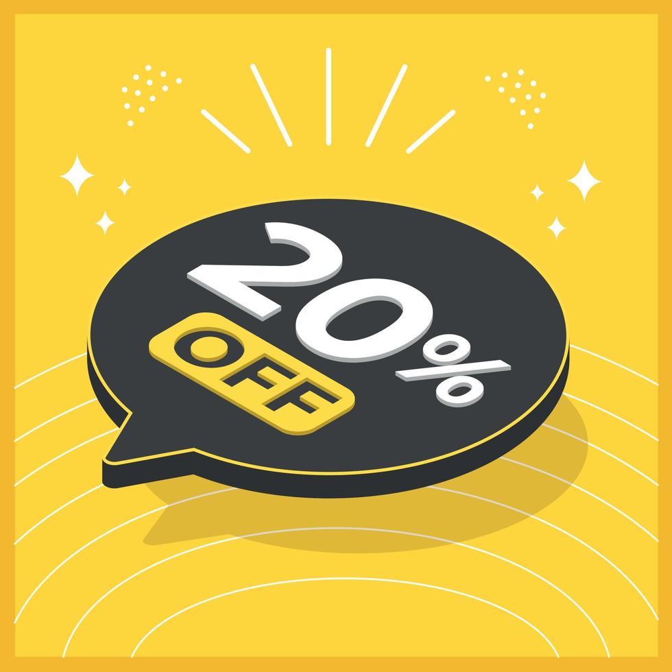 20 percent off. 3D floating balloon with promotion for sales on yellow background vector