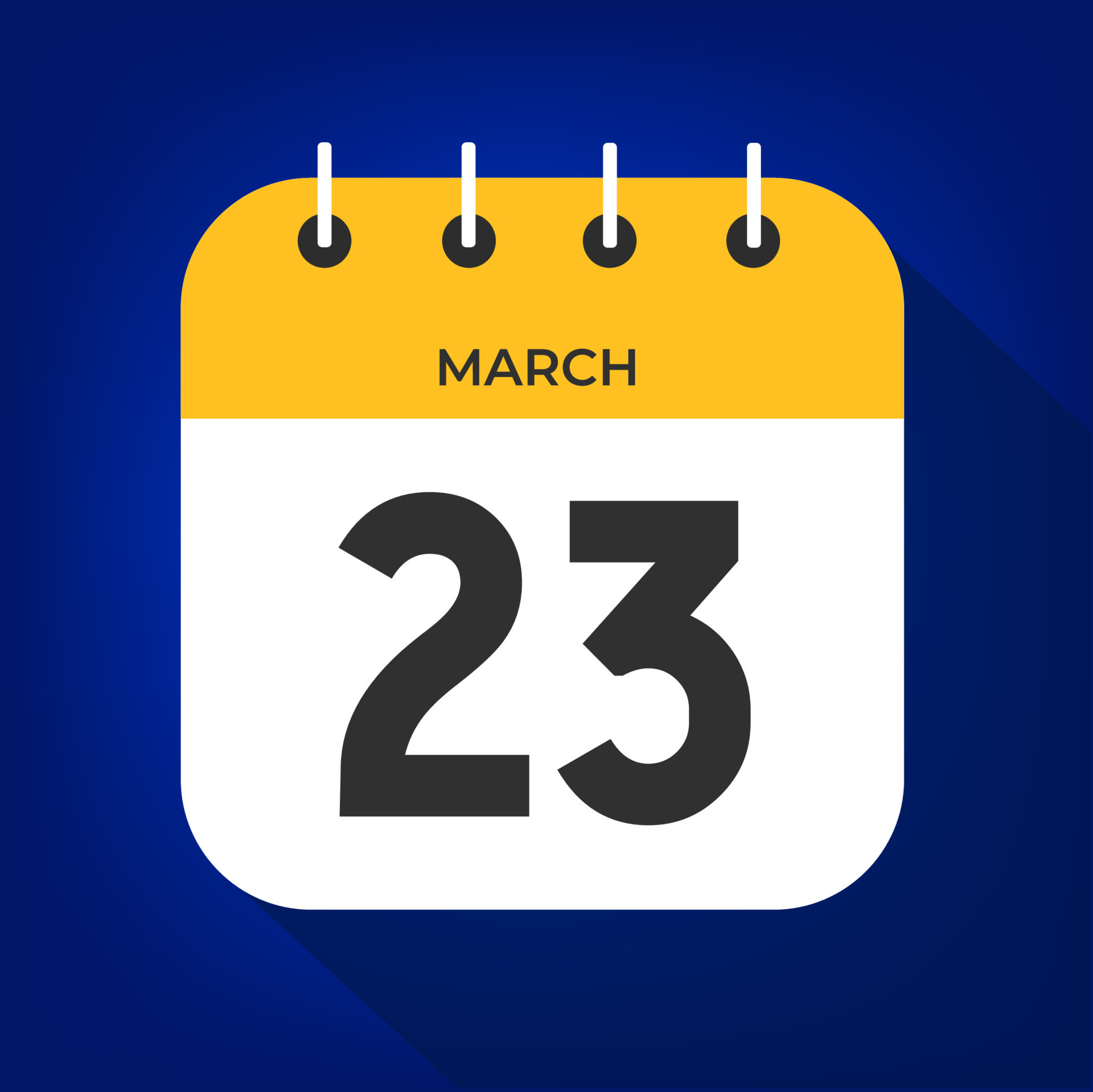 día 23 de marzo. número veintitrés en un papel blanco con borde de color amarillo en un vector